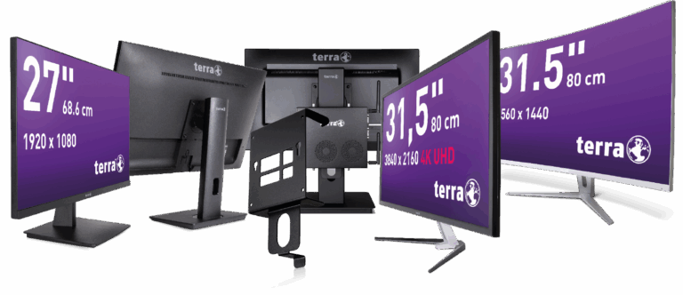 Verschiedene große LED-Monitore mit 4K-UHD-Auflösung, ideal für technische und geschäftliche Nutzung.